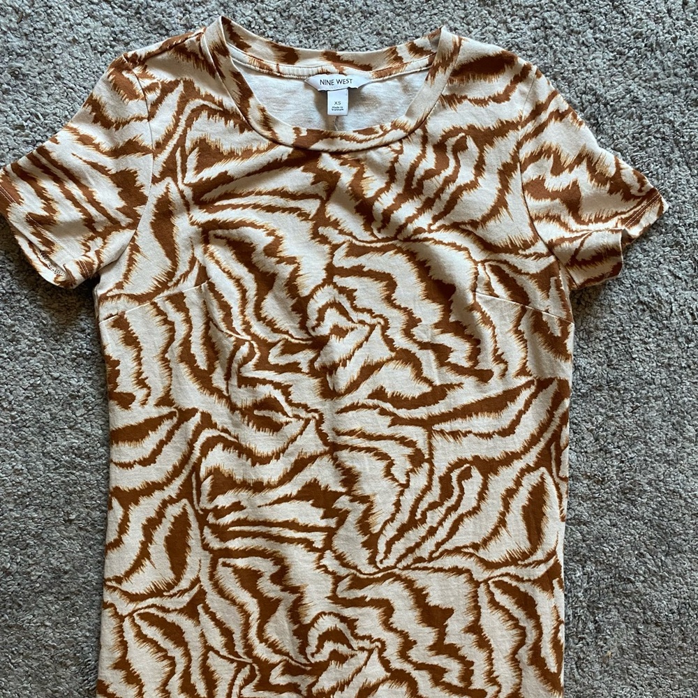 Nine West Brown and White Midi Dress Size XS